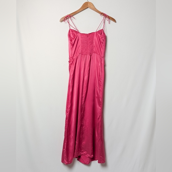 REFORMATION Marguerite Silk Dress Midi Slit Flambe Pink 6 - Picture 7 of 12